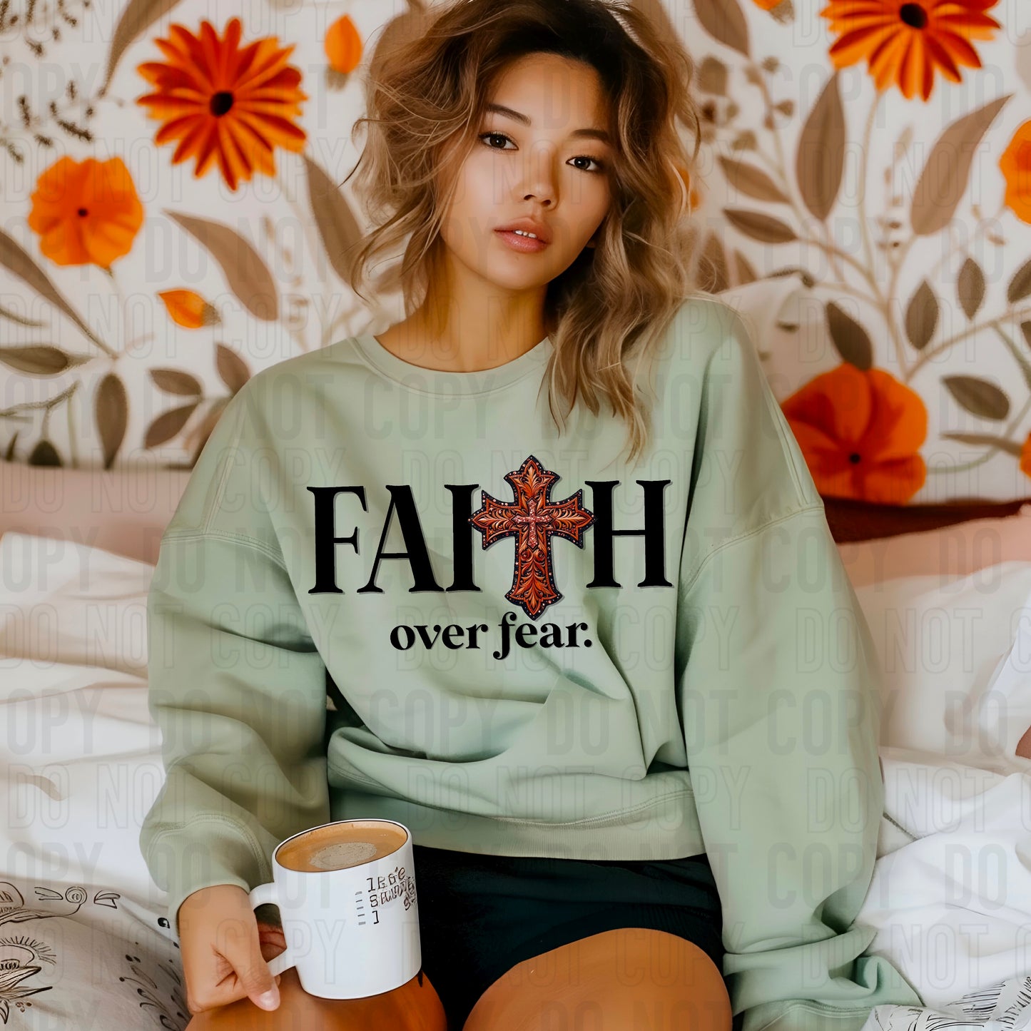 Faith Over Fear Wooden Cross DTF Transfer