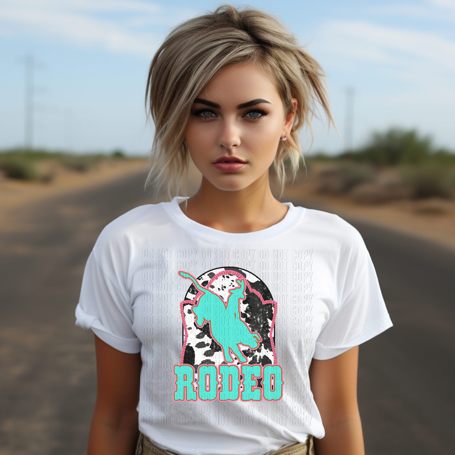 Rodeo Cowhide Teal/Pink DTF Transfer