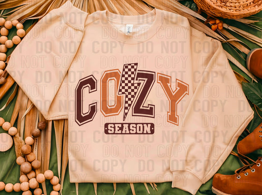 Cozy Season Checkered Lightning Bolt DTF Transfer