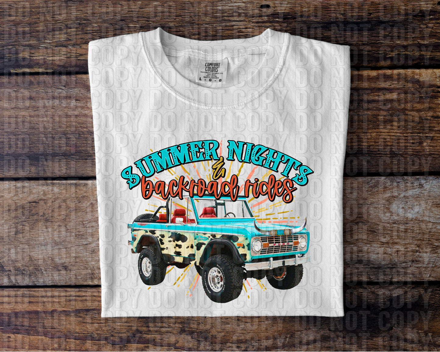 Summer Nights & Backroad Rides Cowhide DTF Transfer