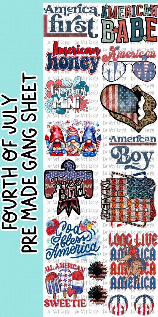 22x60 Premade Fourth of July Gang Sheet DTF Transfer