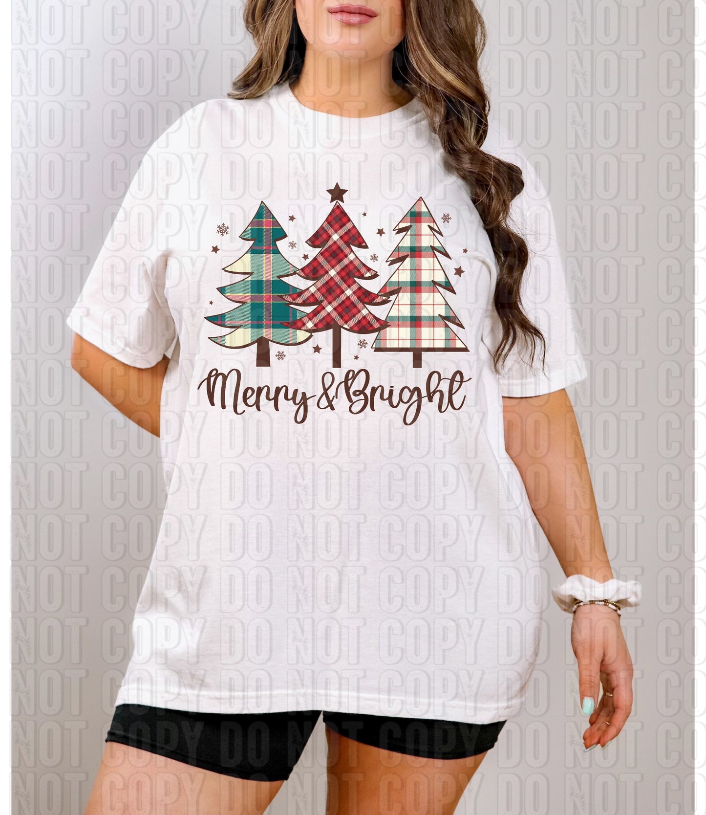 Merry And Bright Plaid Christmas Trees DTF Transfer