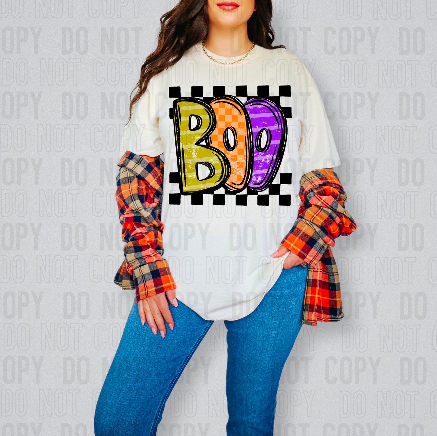 Boo Checkered Striped Doodle DTF Transfer