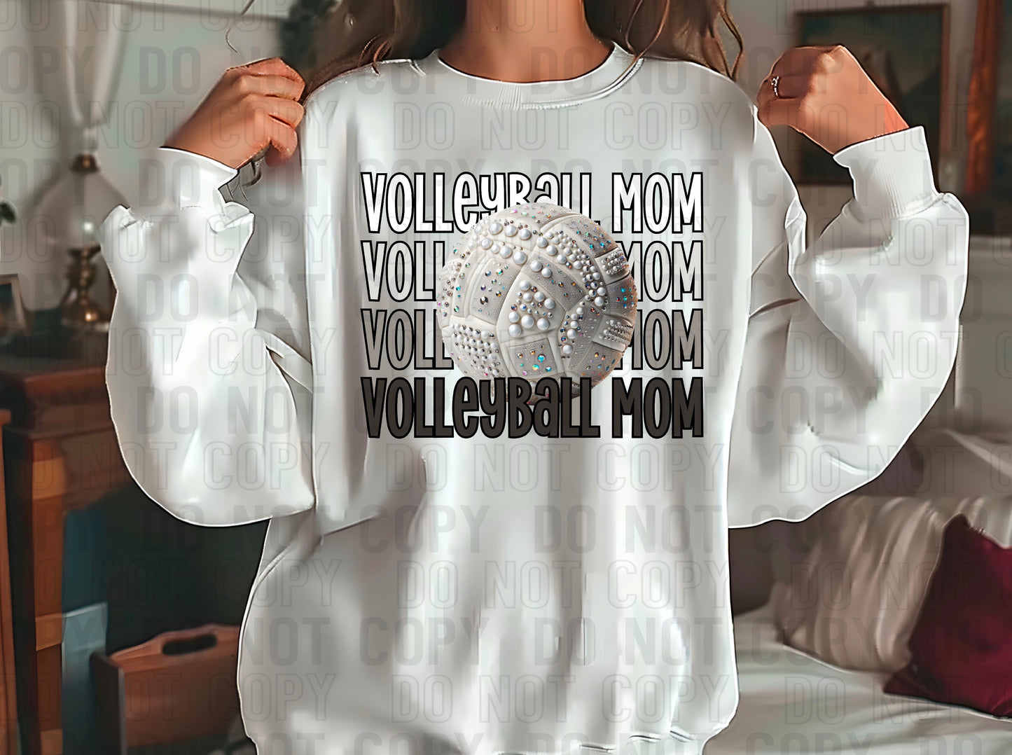 Volleyball Mom Rhinestone White Grey DTF Transfer