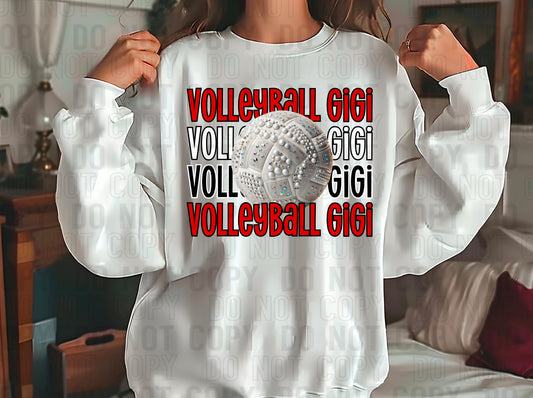 Volleyball Gigi Rhinestone Red White Black DTF Transfer