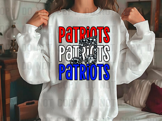 Patriots Rhinestone Band White Red Royal Blue DTF Transfer