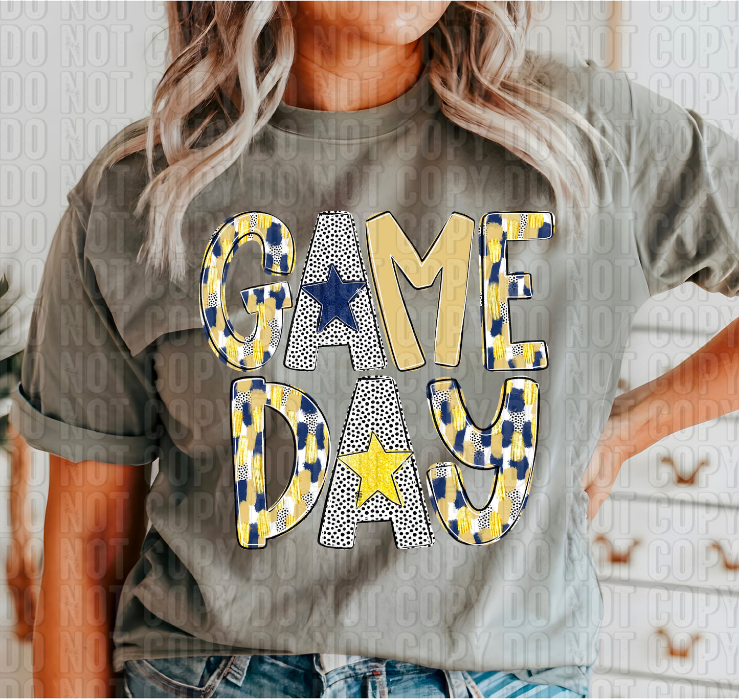 Game Day Poppy Navy Blue/Vegas Gold DTF Transfer