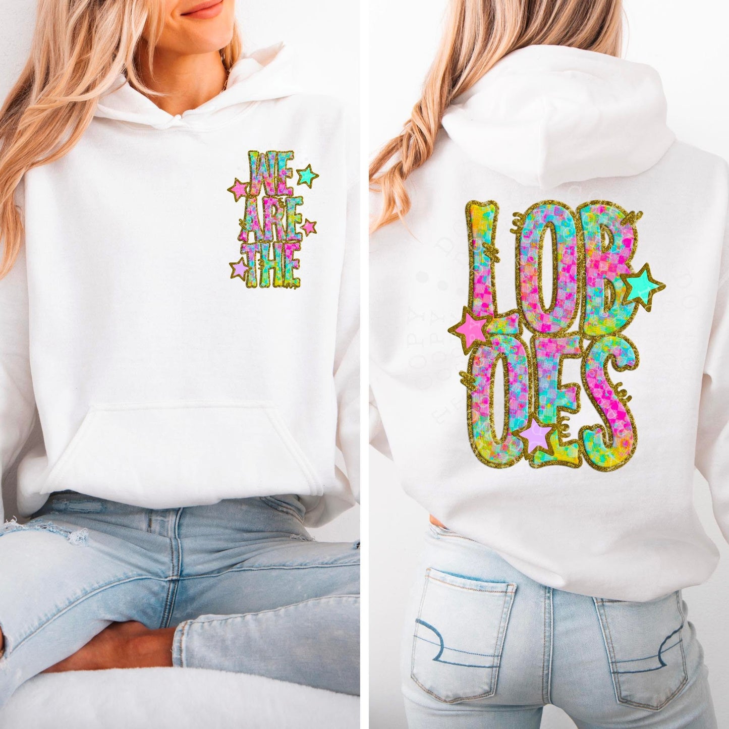 Loboes Star Neon Checker Mascot Front/Back DTF Transfer