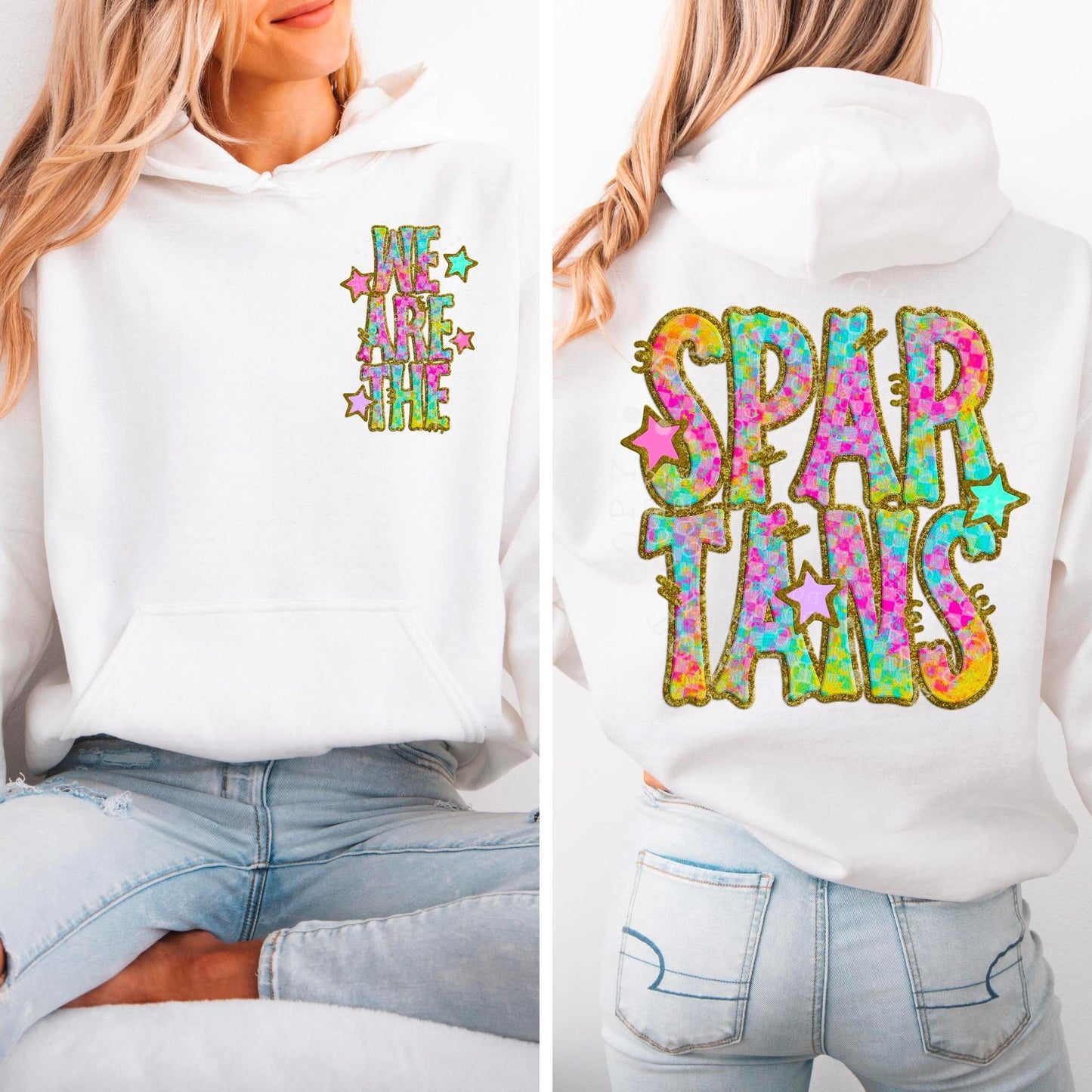 Spartans Star Neon Checker Mascot Front/Back DTF Transfer