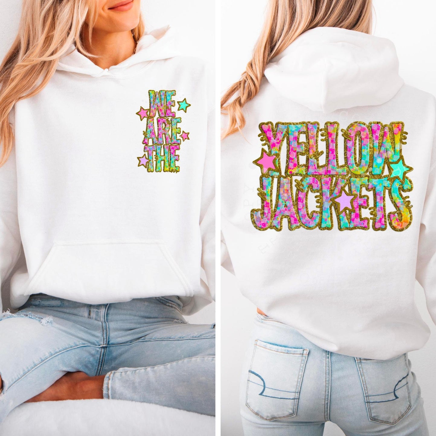 Yellow Jackets Star Neon Checker Mascot Front/Back DTF Transfer