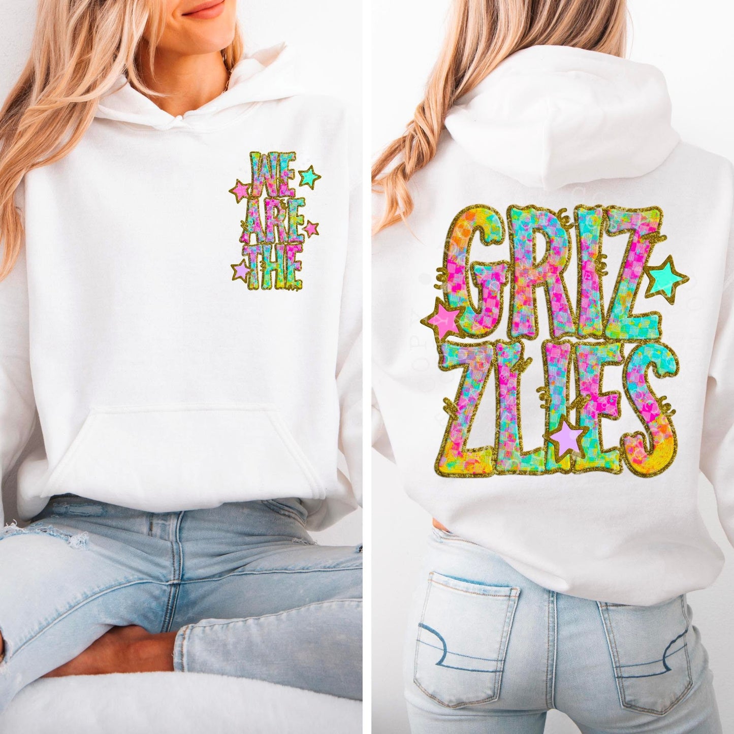 Grizzlies Star Neon Checker Mascot Front/Back DTF Transfer