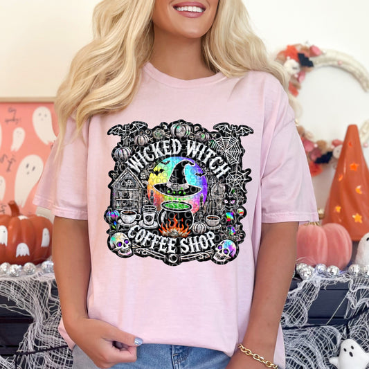 Wicked Witch Coffee Shop Faux Embroidery DTF Transfer