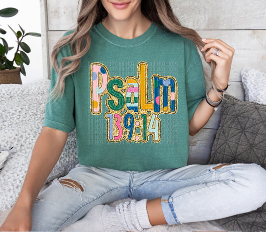 Psalm 13:9-14 Gold Glitter Outlined DTF Transfer