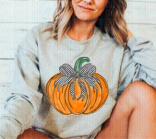 Checkered Bow Pumpkin DTF Transfer