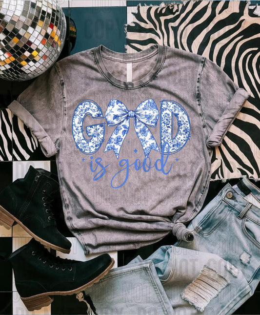 God Is Good Blue Floral Coquette DTF Transfer