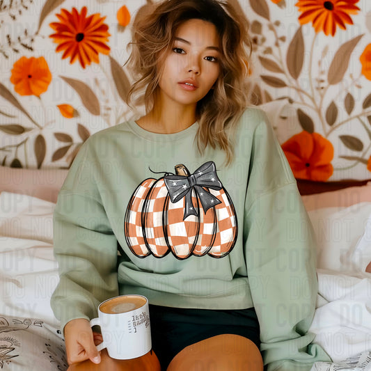 Plaid Pumpkin With Starry Bow DTF Transfer