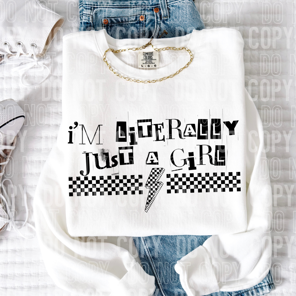 Just A Girl Checkered Bolt Word DTF Transfer