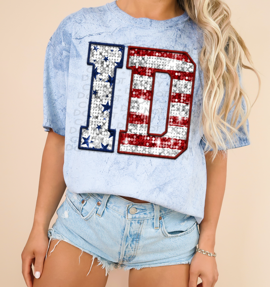 ID Patriotic Sequined Faux State DTF Transfer