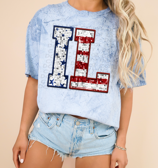 IL Patriotic Sequined Faux State DTF Transfer