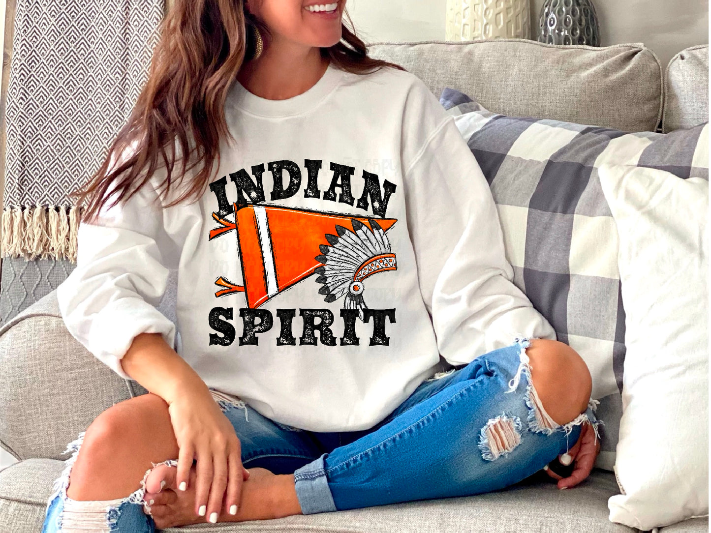 Indian Spirit Pennant Mascot Orange DTF Transfer