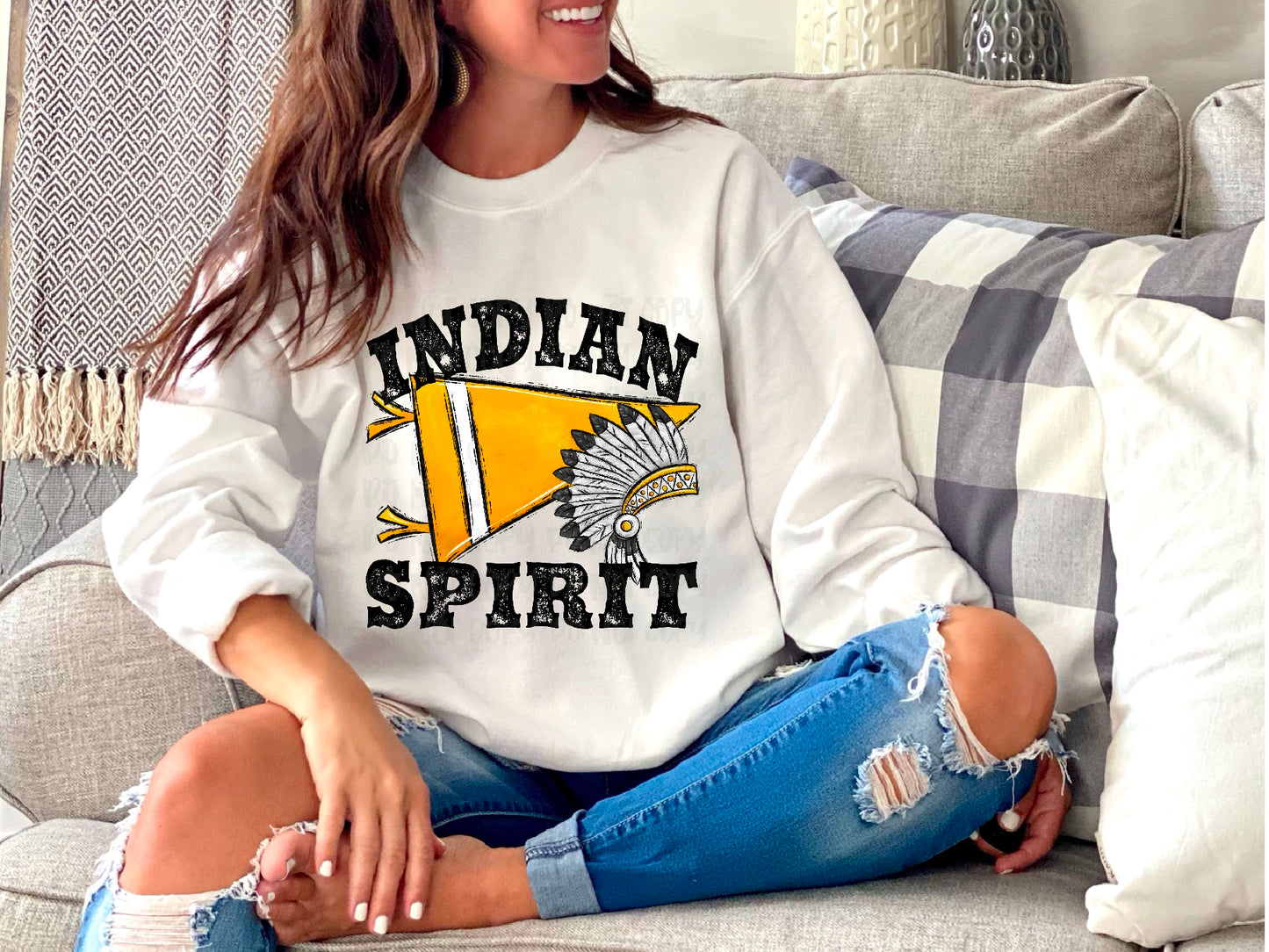 Indian Spirit Pennant Mascot Yellow DTF Transfer