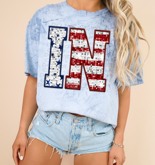 IN Patriotic Sequined Faux State DTF Transfer
