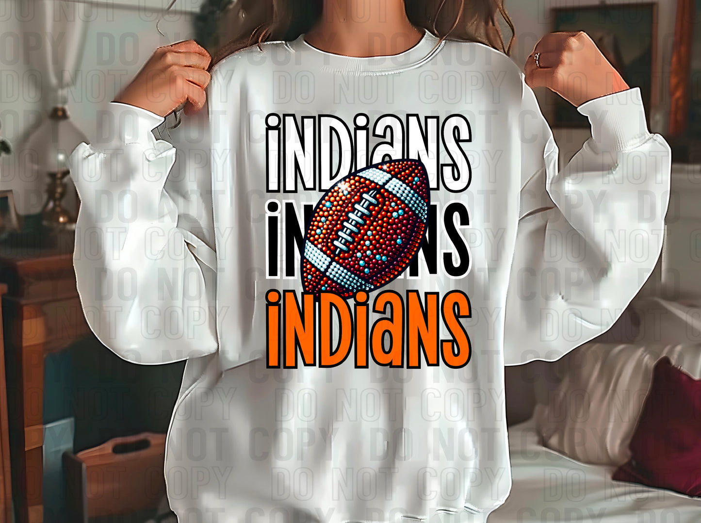 Indians Rhinestone Football White Black Orange DTF Transfer