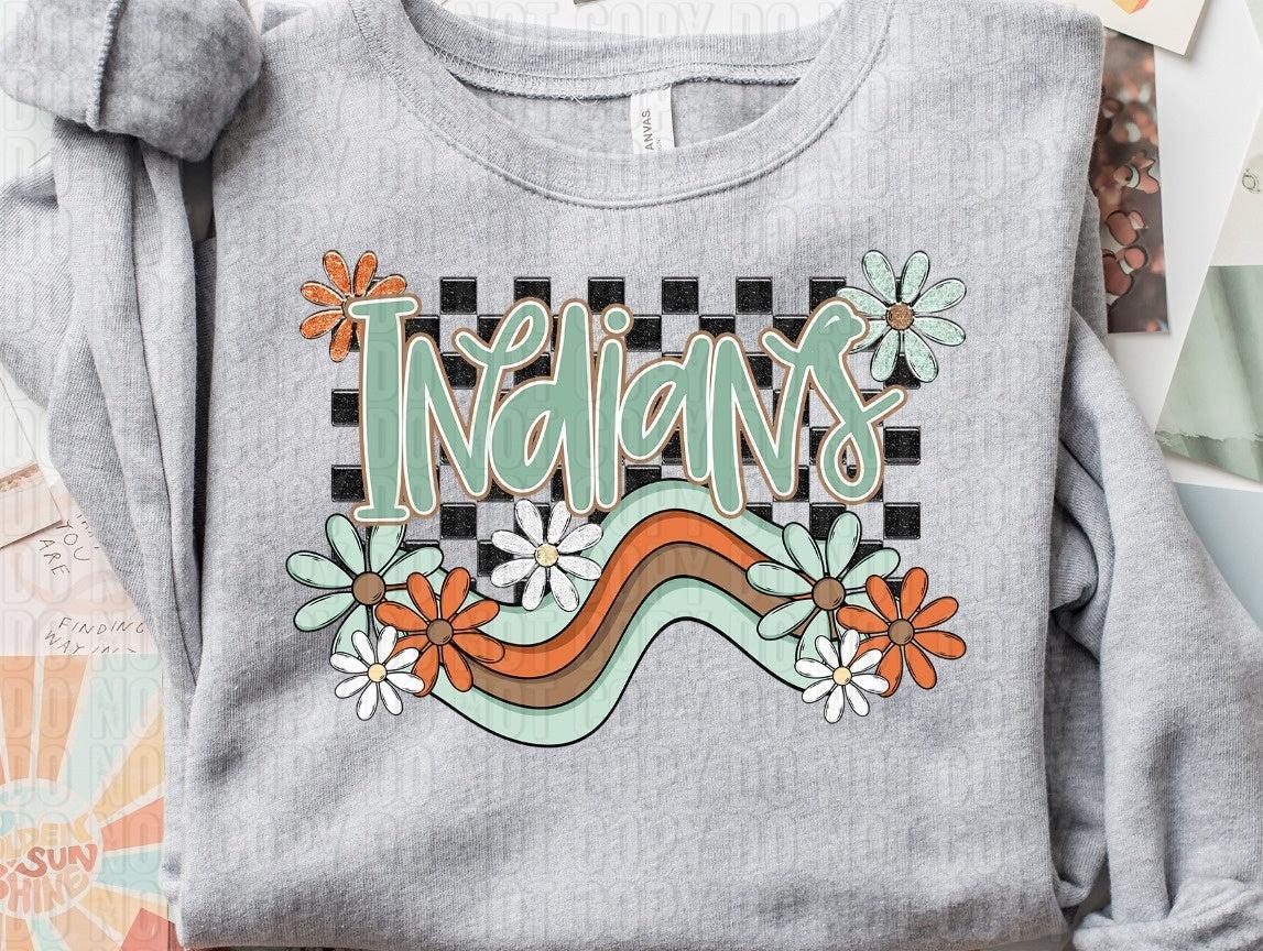 Indians Boho Wavy Mascot DTF Transfer
