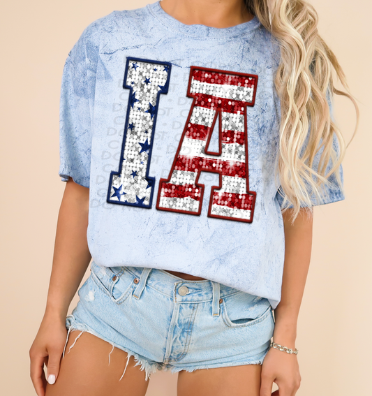 IA Patriotic Sequined Faux State DTF Transfer