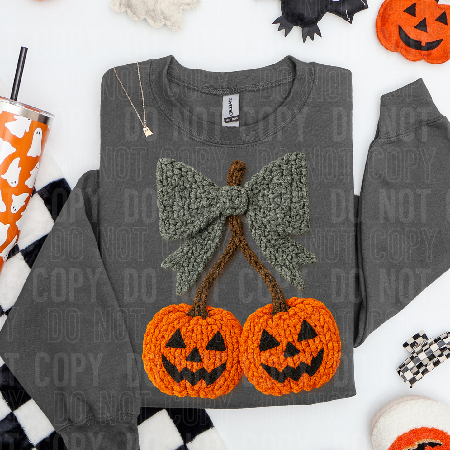 Jack O Lantern Bow Cherry Yarn Faux DTF Transfer