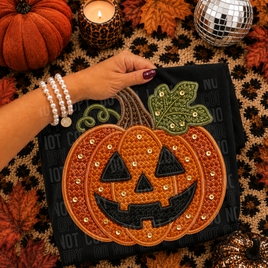Jack O Lantern Faux Embroidery DTF Transfer