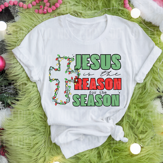 Jesus Is The Reason Christmas Lights DTF Transfer