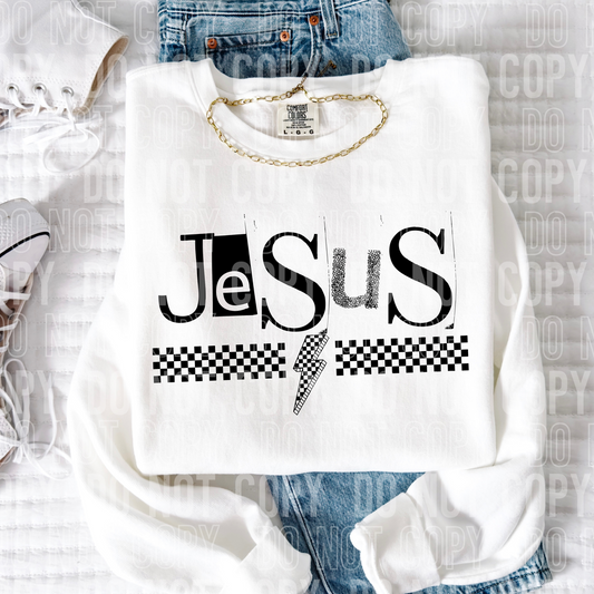 Jesus Checkered Bolt Word DTF Transfer
