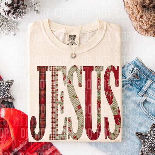 Jesus Christmas Patchwork DTF Transfer