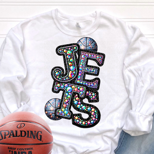 Jets Rhinestone Basketball Mascot DTF Transfer