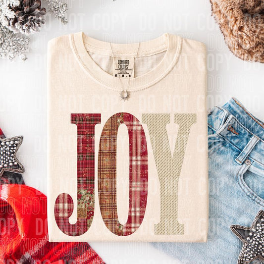 Joy Christmas Patchwork DTF Transfer