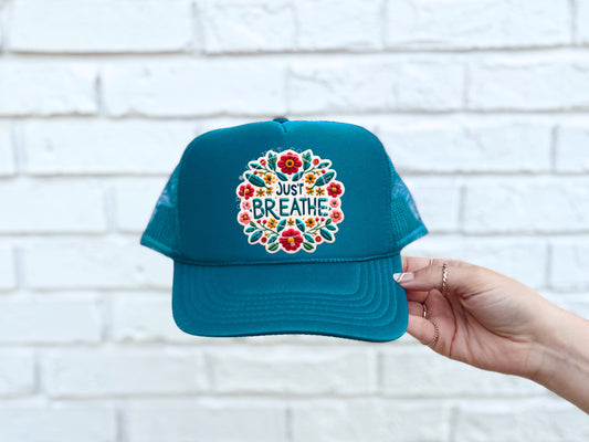 Just Breathe Floral Hat Patch DTF Transfer