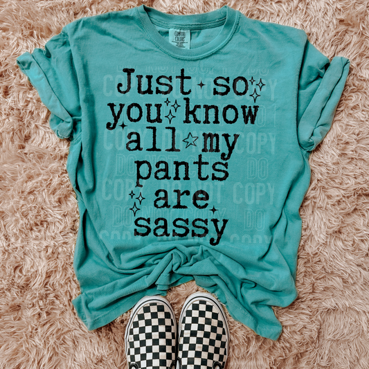 Just So You Know All My Pants Are Sassy DTF Transfer