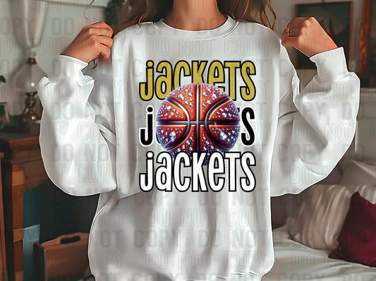 Jackets Rhinestone Basketball Vegas Gold Black White DTF Transfer