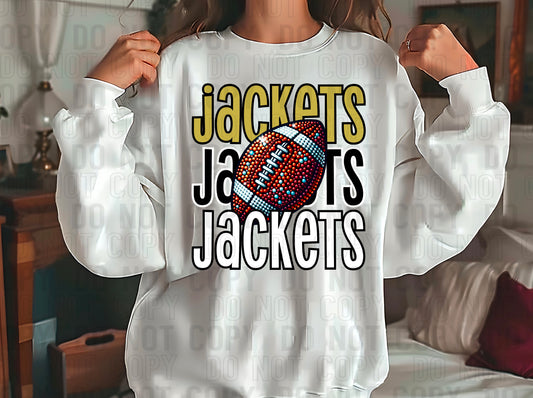 Jackets Rhinestone Football Vegas Gold Black White DTF Transfer