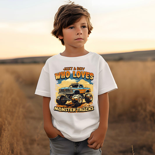 Just A Boy Who Loves Monster Trucks DTF Transfer