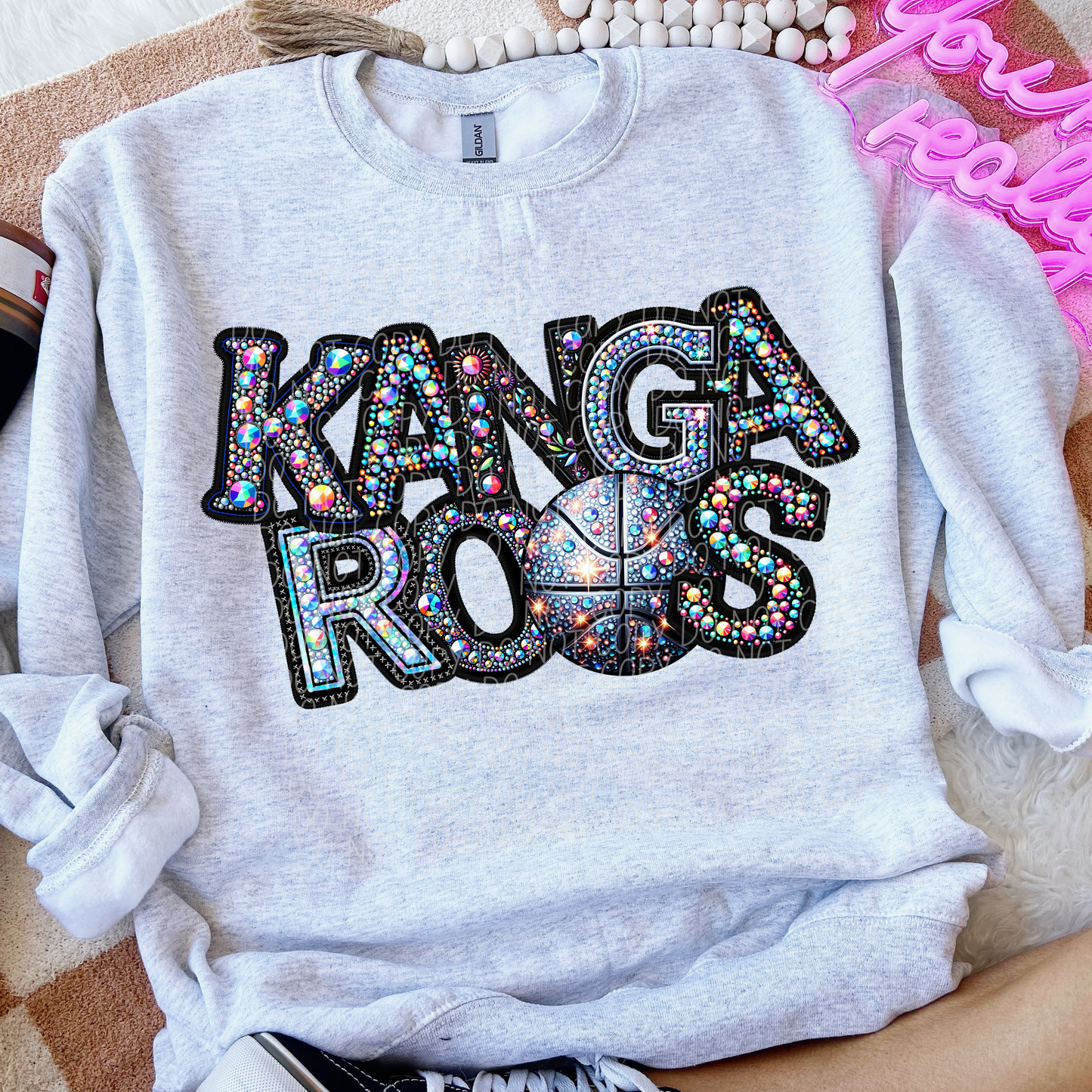 Kangaroos Rhinestone Basketball Mascot DTF Transfer