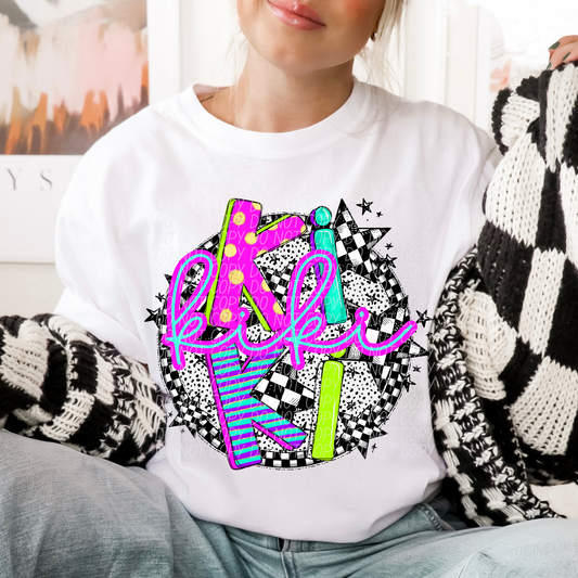 Kiki Neon Checker DTF Transfer