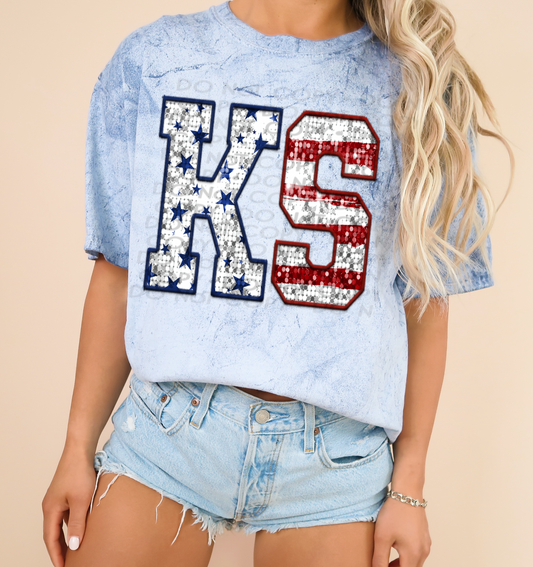KS Patriotic Sequined Faux State DTF Transfer