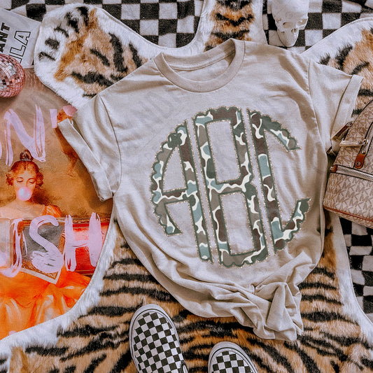 Duck Camo Light Glitter Monogram DTF Transfer