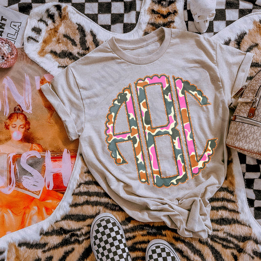 Duck Camo Pink Glitter Monogram DTF Transfer