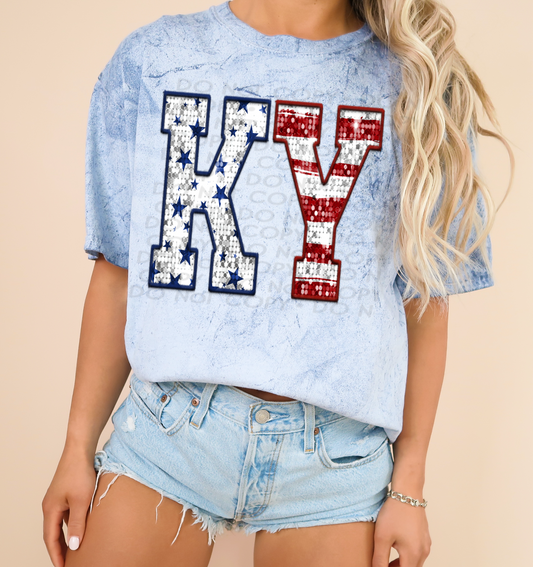 KY Patriotic Sequined Faux State DTF Transfer