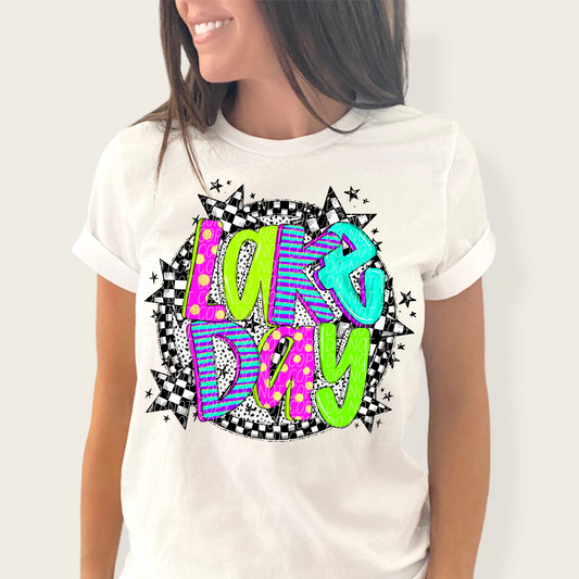 Lake Day Neon Checker DTF Transfer
