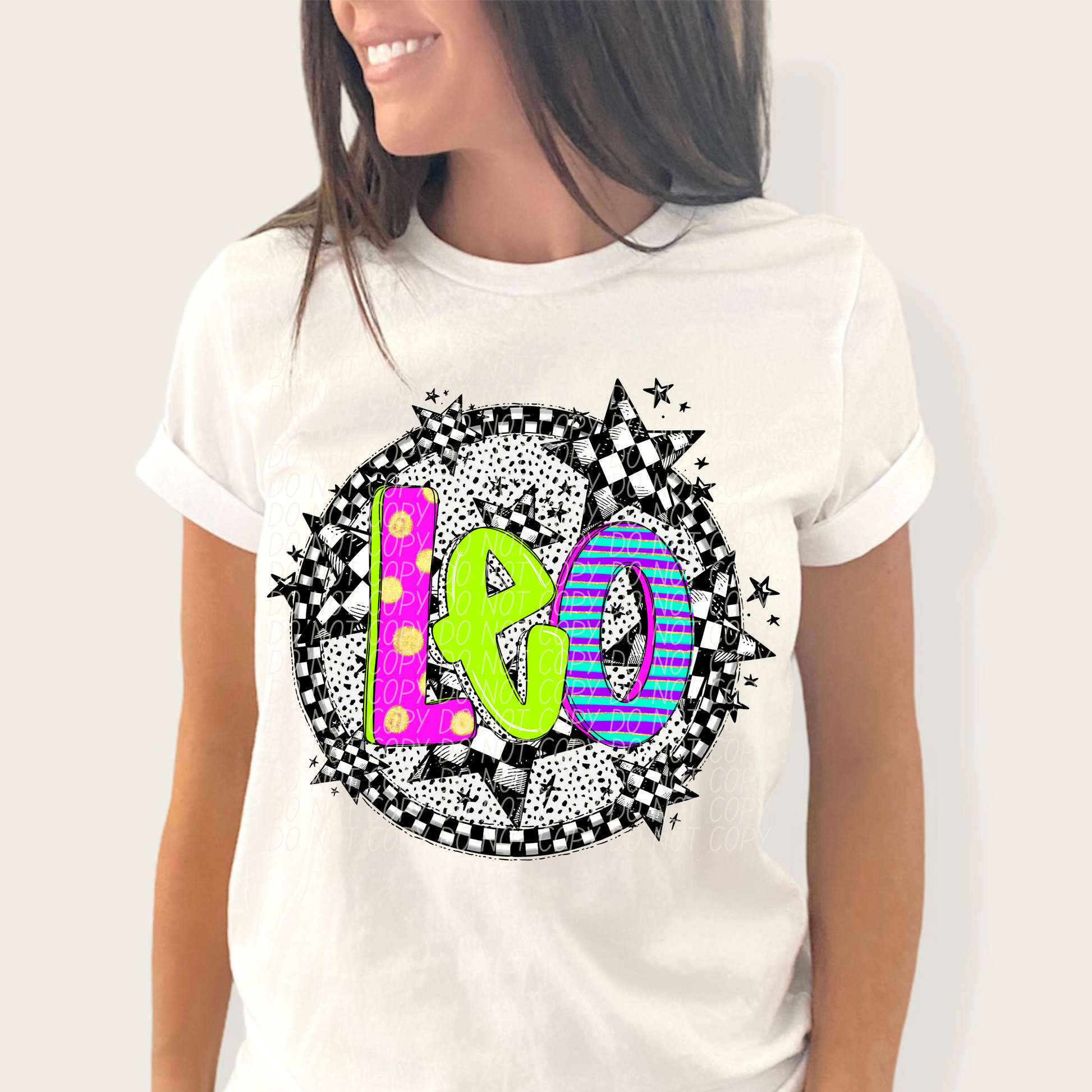 Leo Neon Checker DTF Transfer