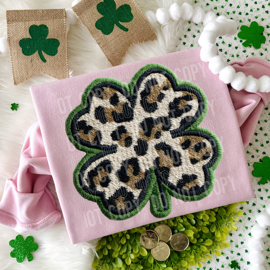 Leopard Clover Embroidery Faux DTF Transfer